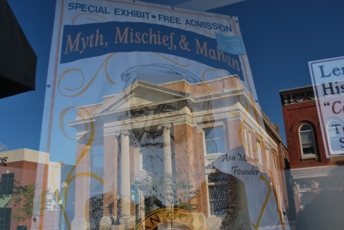 Part of a history display in an old storefront window on Maumee St., Adrian MI